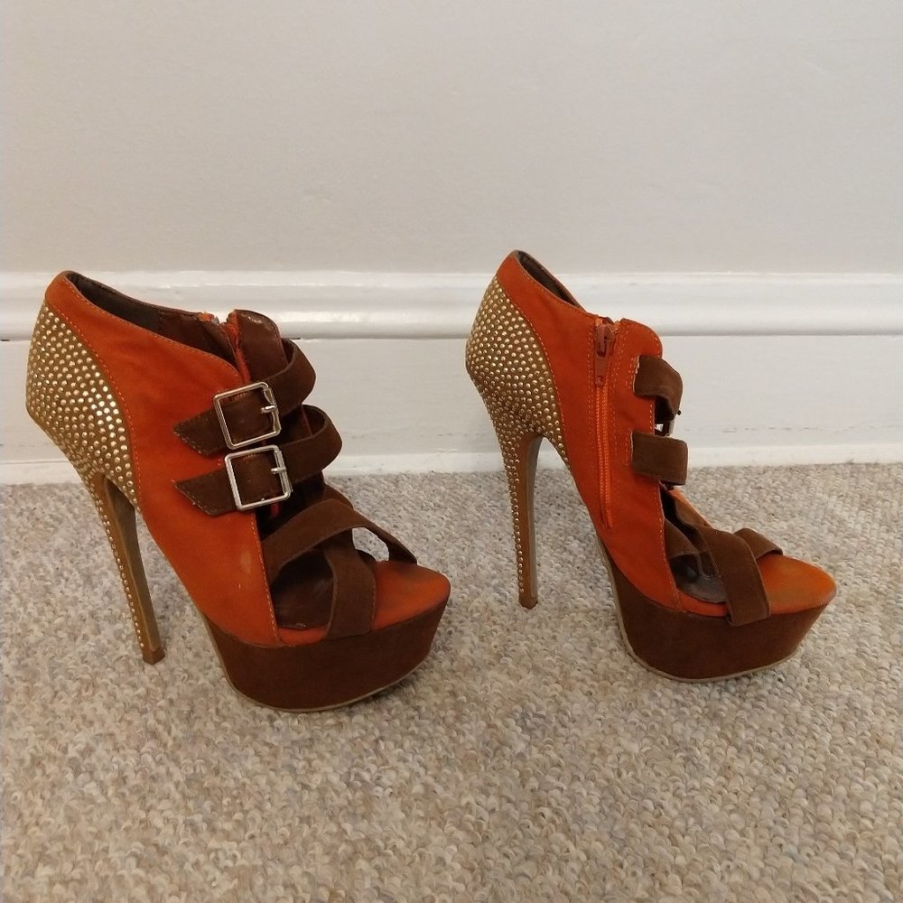 Strappy Rhinestone Open-Toe Pumps